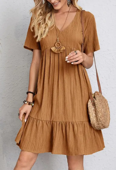 Summer V-neck Loose Casual Short-sleeved Corset Dress