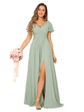 YMSHA Womens V Neck Beach Dress with Pockets High Low Aline Pleated Formal Evening Dresses Sage 6