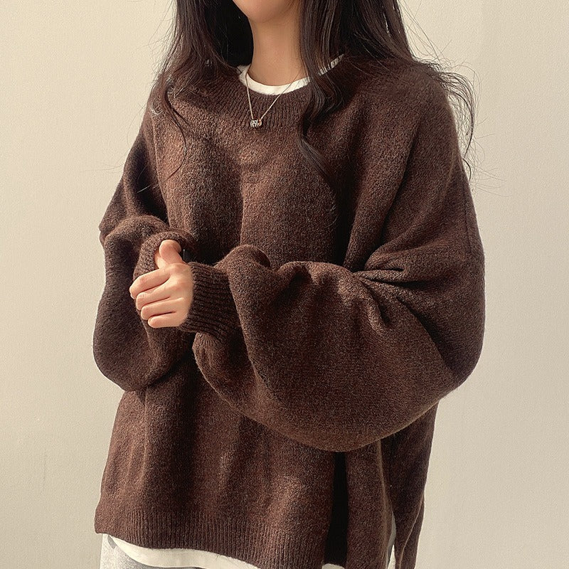 Casual Solid Crew Neck Split Long Sleeve Sweater