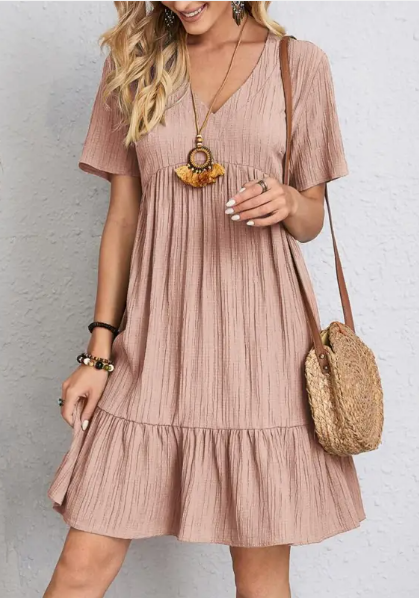 Summer V-neck Loose Casual Short-sleeved Corset Dress