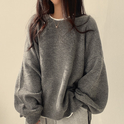 Casual Solid Crew Neck Split Long Sleeve Sweater