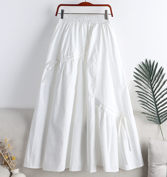 High-Waist A-Line Mid-Length Skirt for Summer