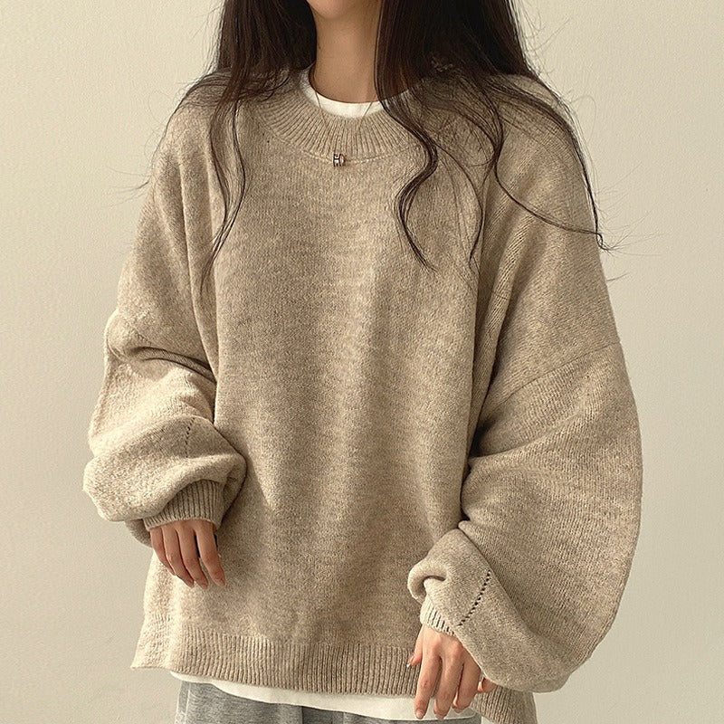 Casual Solid Crew Neck Split Long Sleeve Sweater