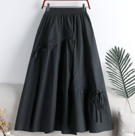 High-Waist A-Line Mid-Length Skirt for Summer