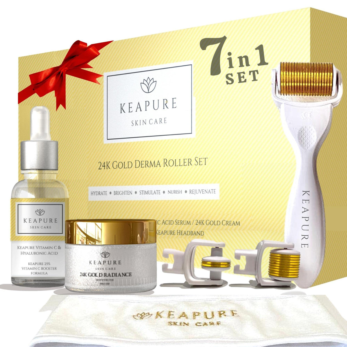 Derma Roller Kit for Face Body Stretch Marks - Skin Care Kit 540 Microneedle Roller Heads 180-Eyes 600-Face1200-Body | 30gm Moisturizing Cream and 25% Vitamin C Serum | Microneedling Roller Set