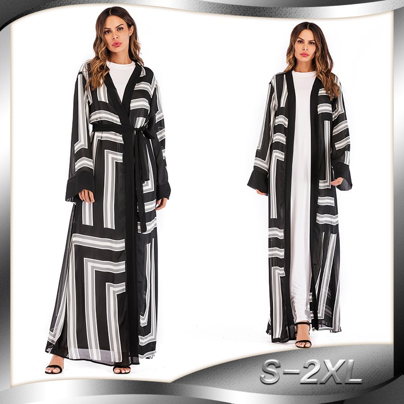 Loose Lace Cardigan Robe for Women with Stripes