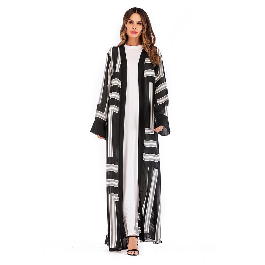 Loose Lace Cardigan Robe for Women with Stripes