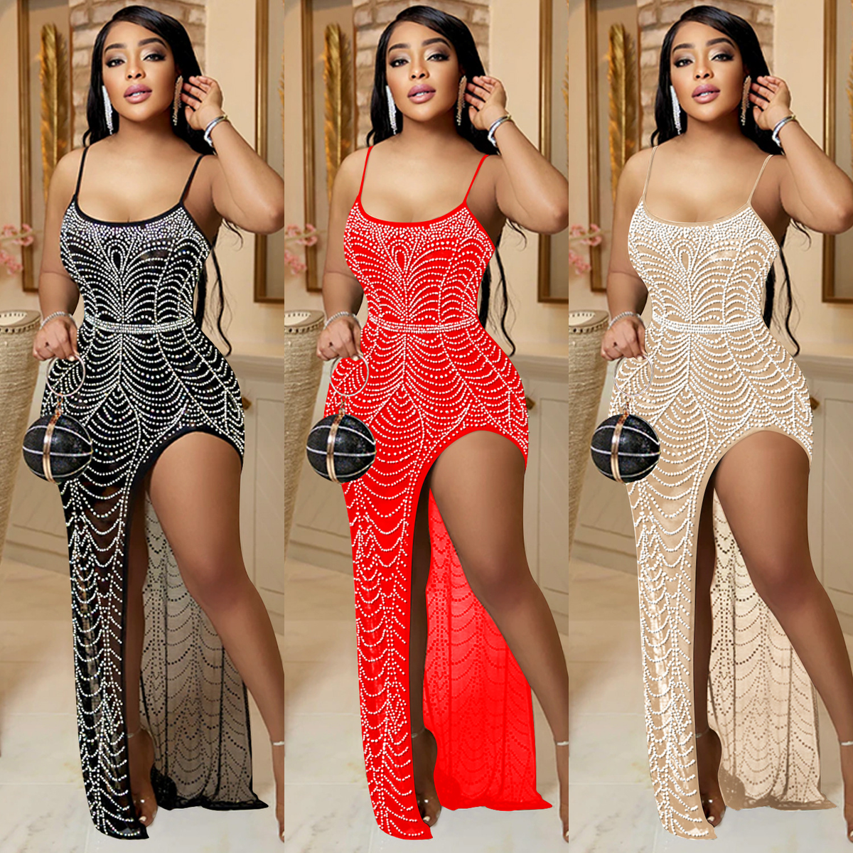 Rhinestone Sling Party Dress for Women