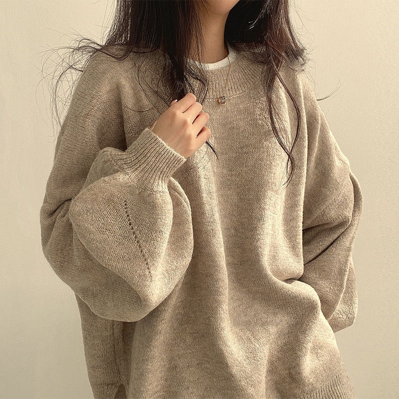 Casual Solid Crew Neck Split Long Sleeve Sweater