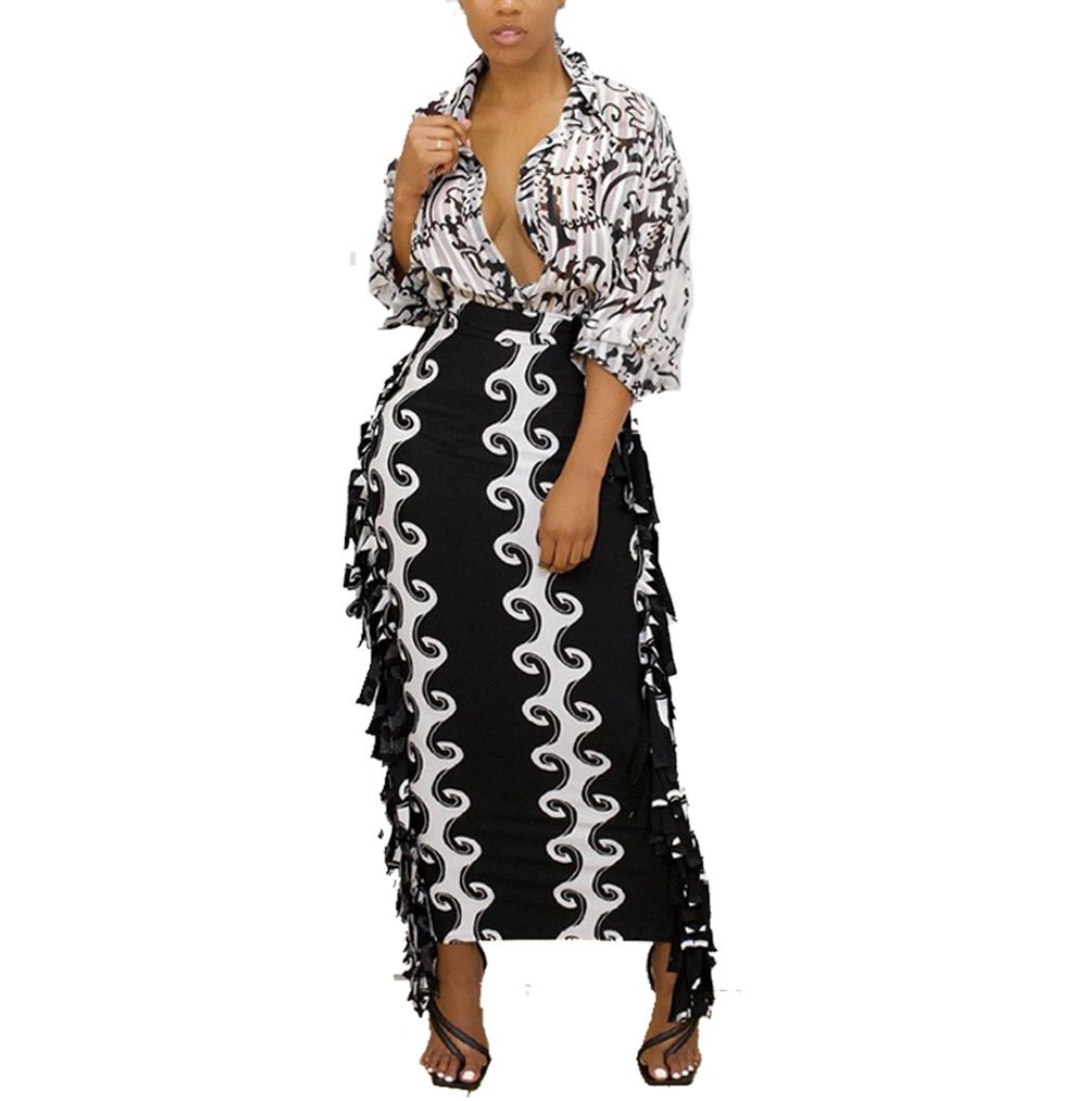 Creative Casual Slim-fit Tassel Black & White Skirt