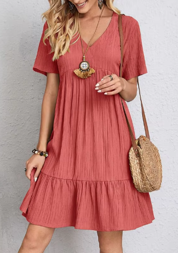 Summer V-neck Loose Casual Short-sleeved Corset Dress