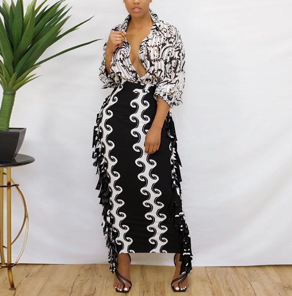 Creative Casual Slim-fit Tassel Black & White Skirt