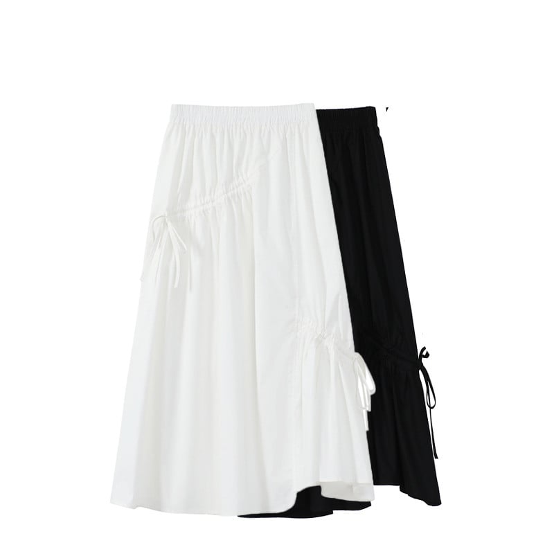 High-Waist A-Line Mid-Length Skirt for Summer