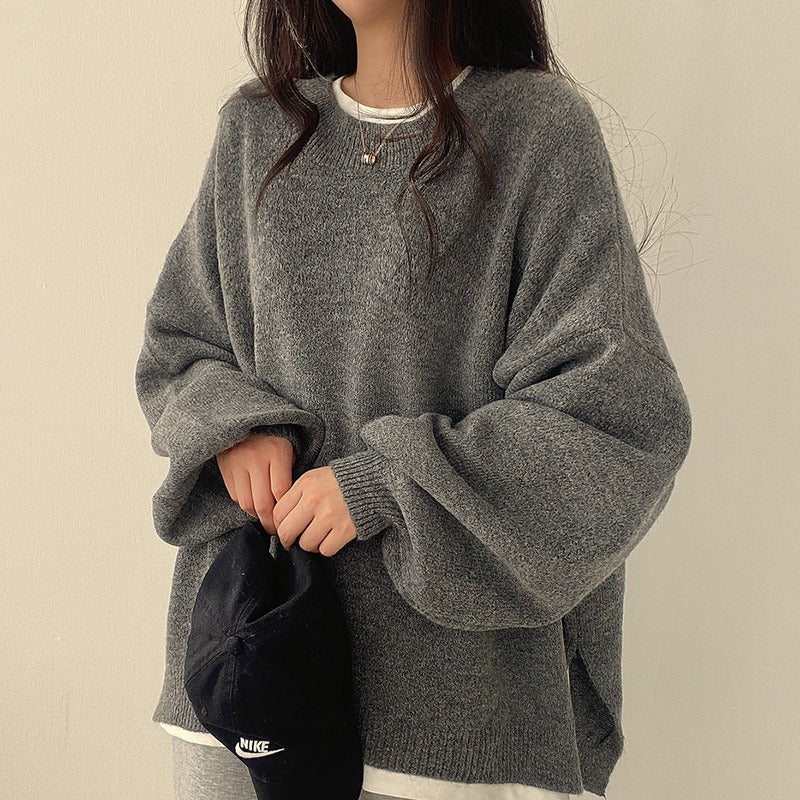 Casual Solid Crew Neck Split Long Sleeve Sweater