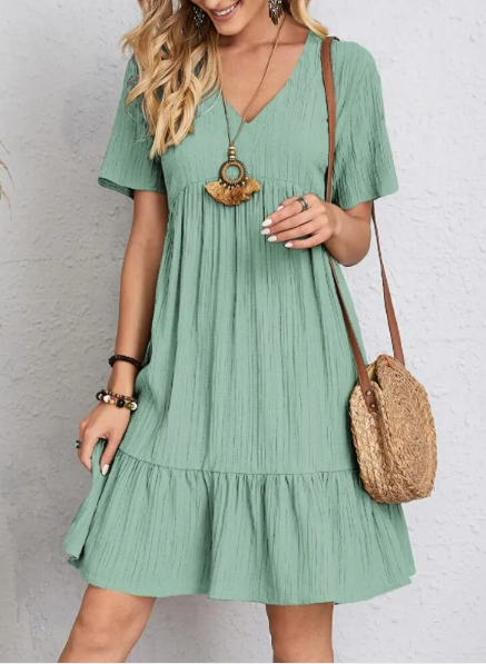 Summer V-neck Loose Casual Short-sleeved Corset Dress