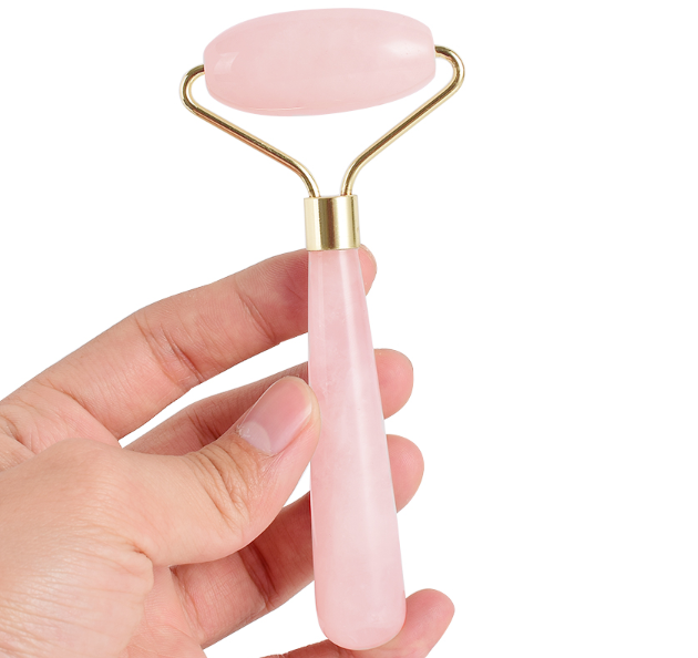 Natural Rose Quartz Roller Massager for Face & Eyes