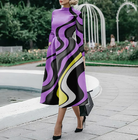 Elegant Long-Sleeved Mid-Length Dress